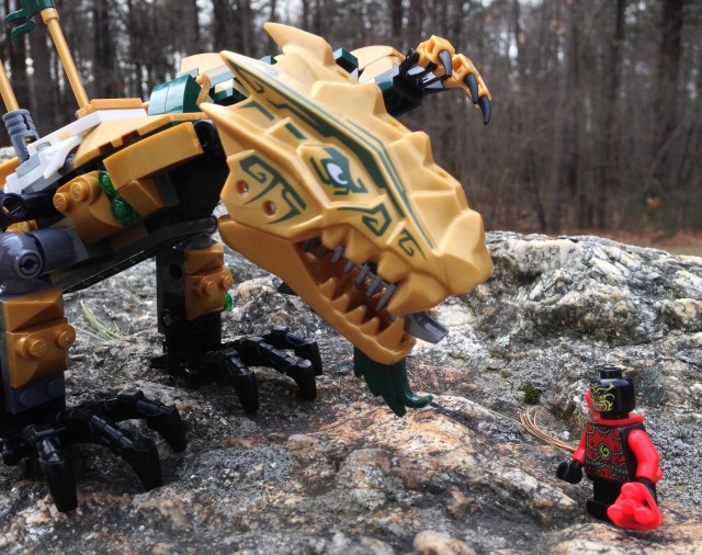 Ninjago Golden Dragon Head Close-Up vs. Lord Garmadon's Hunter Minifigure