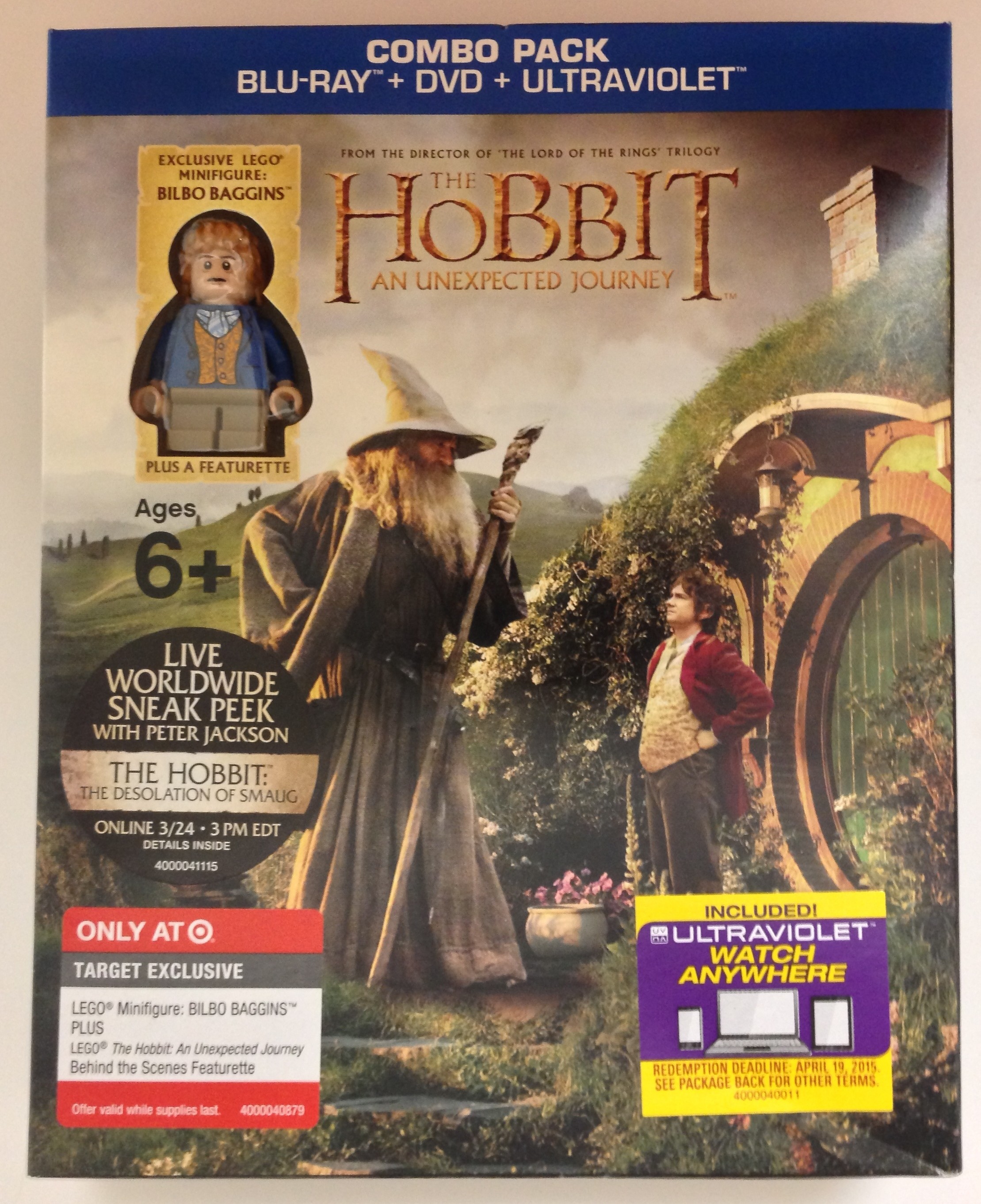 The Hobbit DVD Bluray bo Pack with LEGO Bilbo Baggins Exclusive Minifigure