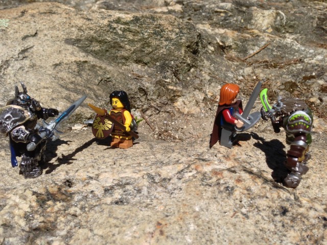 LEGO Warrior Woman Minifigure and Boromir fight The Lich King and a Worgen Mega Bloks