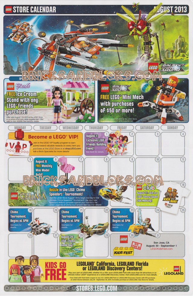 August 2013 LEGO Store Calendar