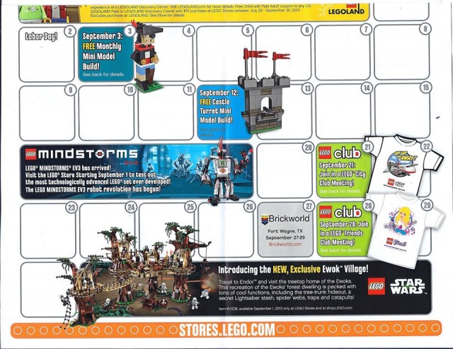 September 2013 LEGO Stores Calendar Front 2