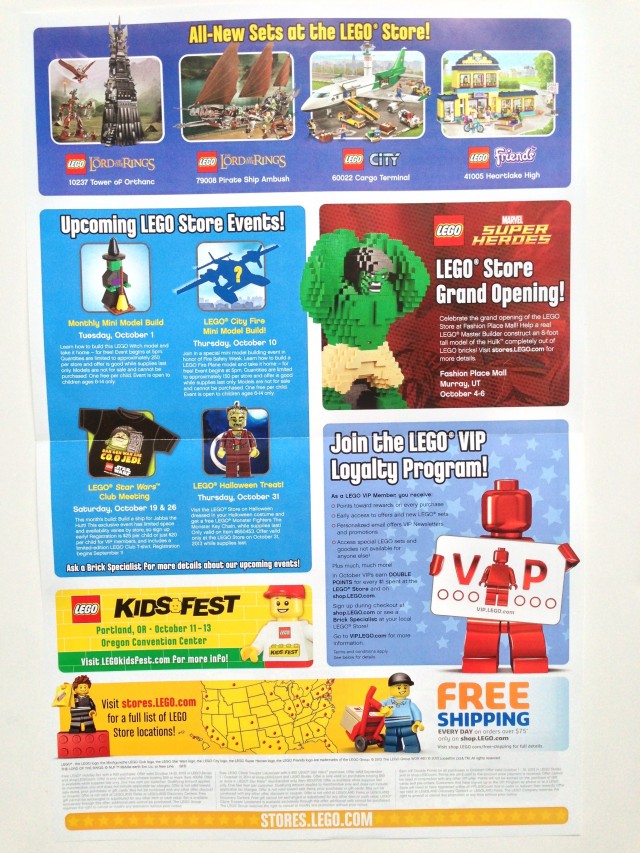 LEGO Store October 2013 Calendar Back