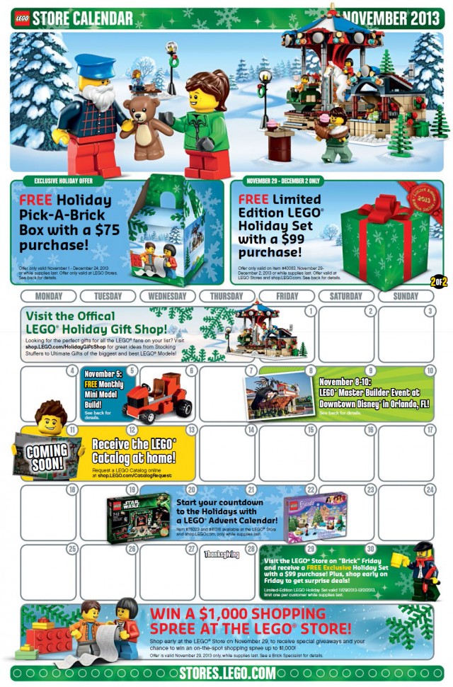 November 2013 LEGO Store Calendar Scan Photo