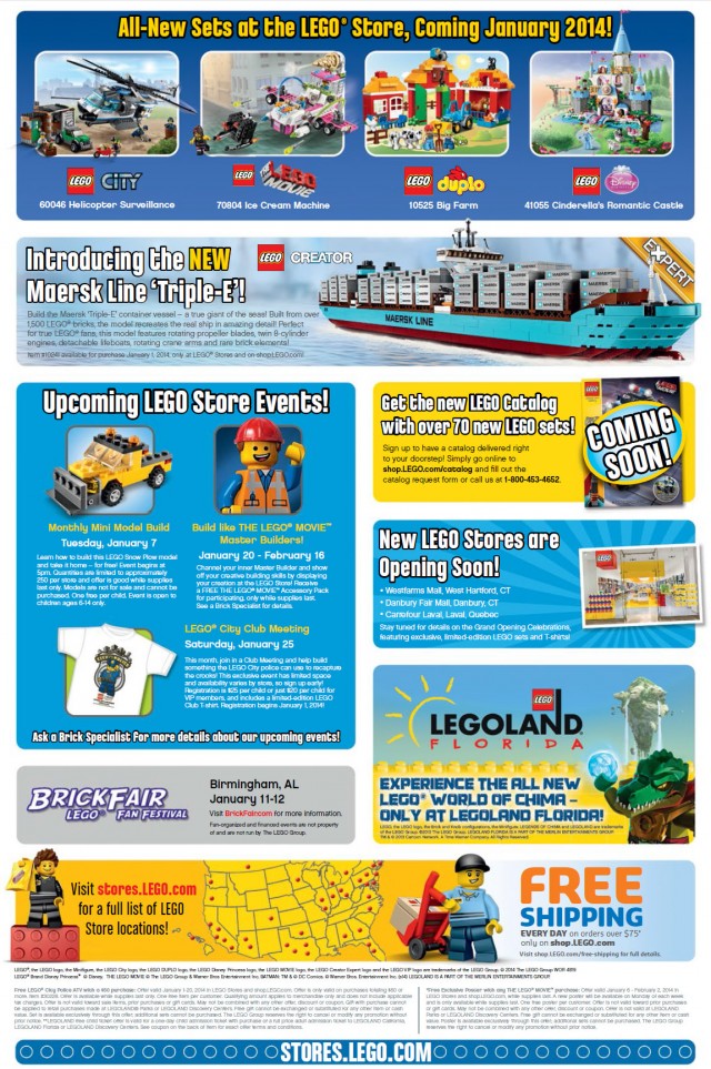 LEGO Store January 2014 Calendar Back