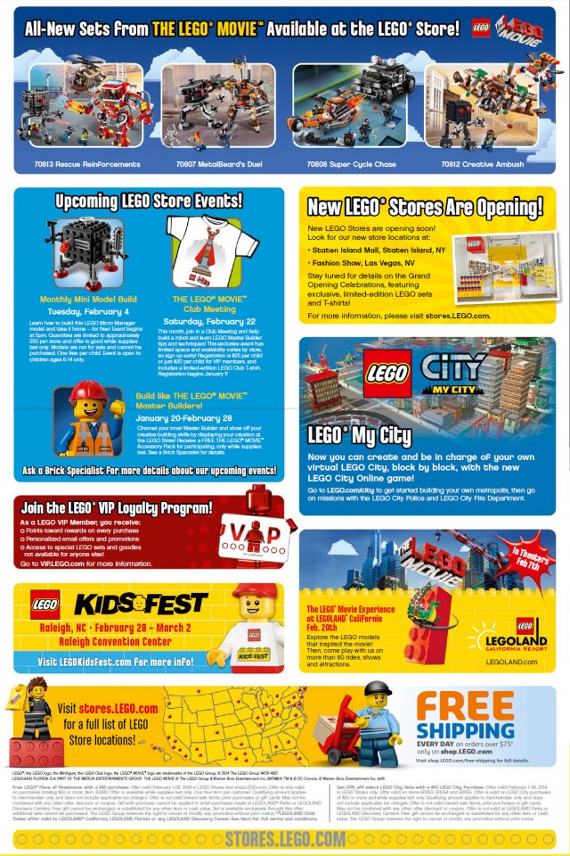 LEGO Store Calendar February 2014 Back