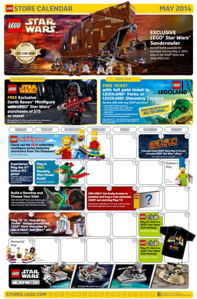 May 2014 LEGO Store Calendar Front Scan