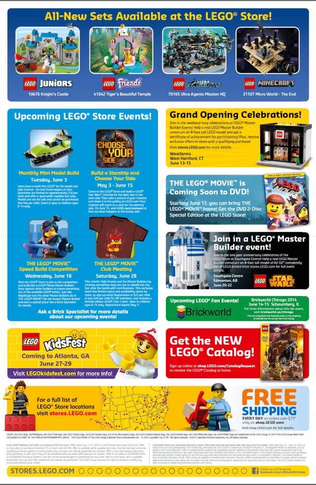 LEGO Stores June 2014 Calendar Back New Sets Events