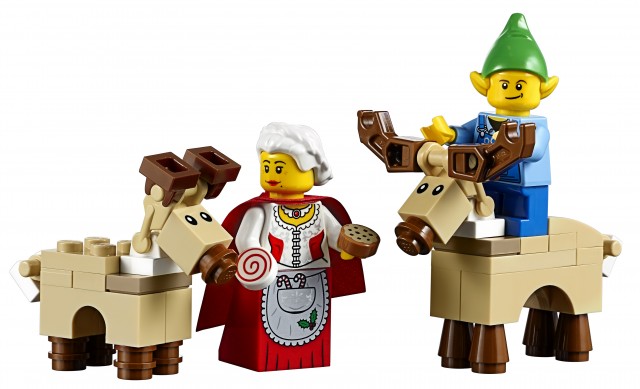 LEGO Reindeer being Fed by Mrs. Claus Minifigure