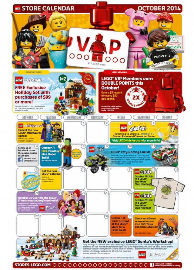 October 2014 LEGO Store Calendar