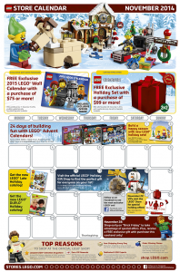 November 2014 LEGO Stores Calendar