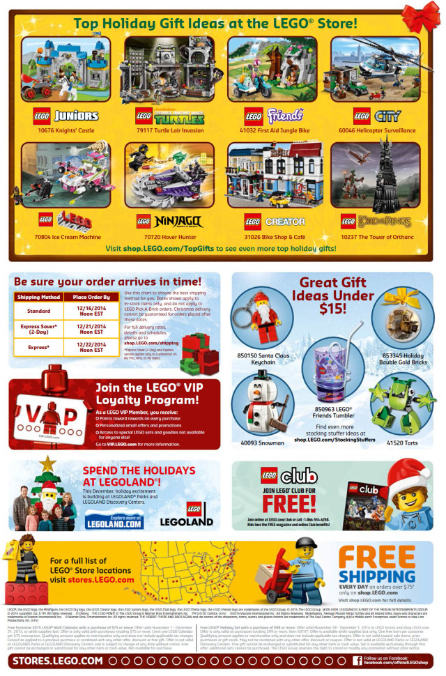 LEGO Store December 2014 Calendar Back