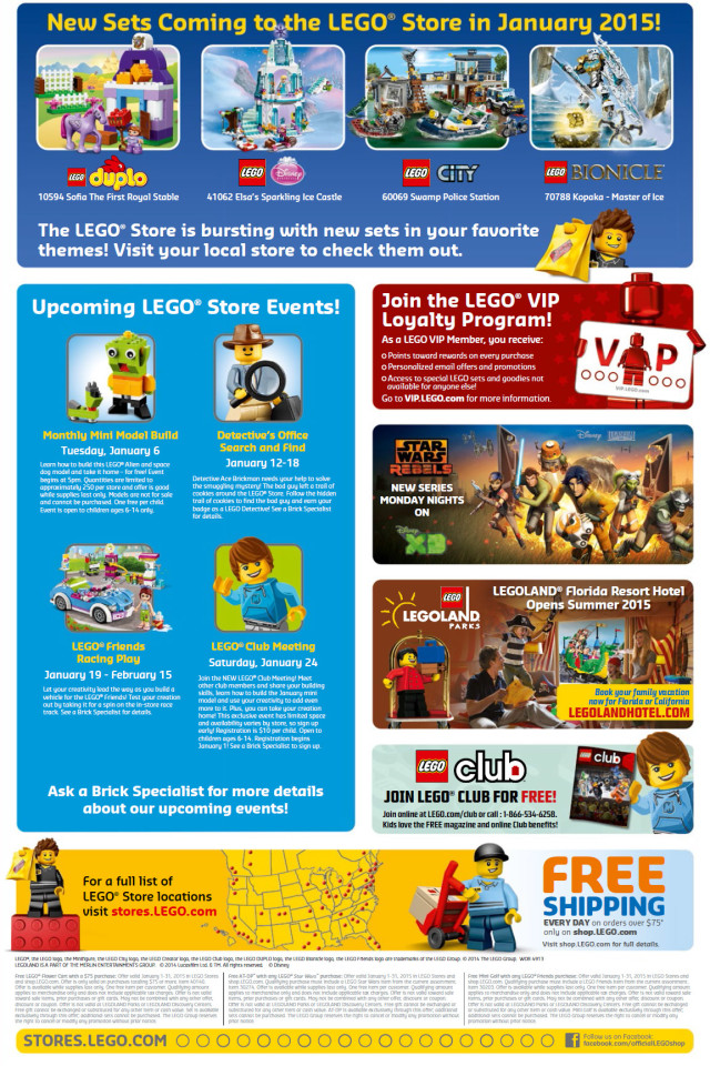 LEGO Stores January 2015 Calendar Back