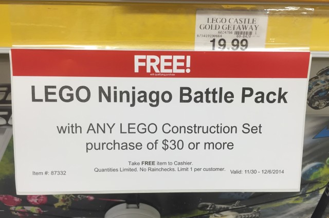 Free LEGO Ninjago Battle Pack at Toys R Us Stores