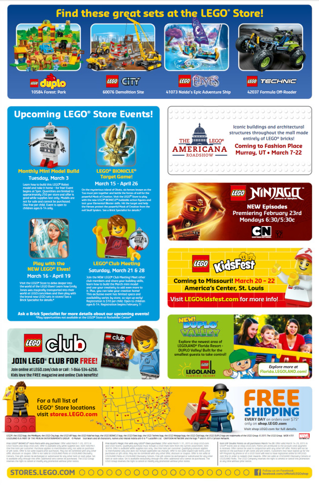 LEGO Store March 2015 Calendar Back