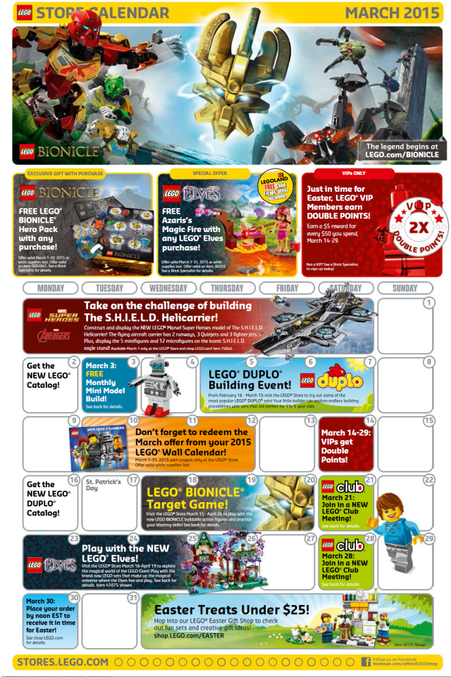 March 2015 LEGO Store Calendar