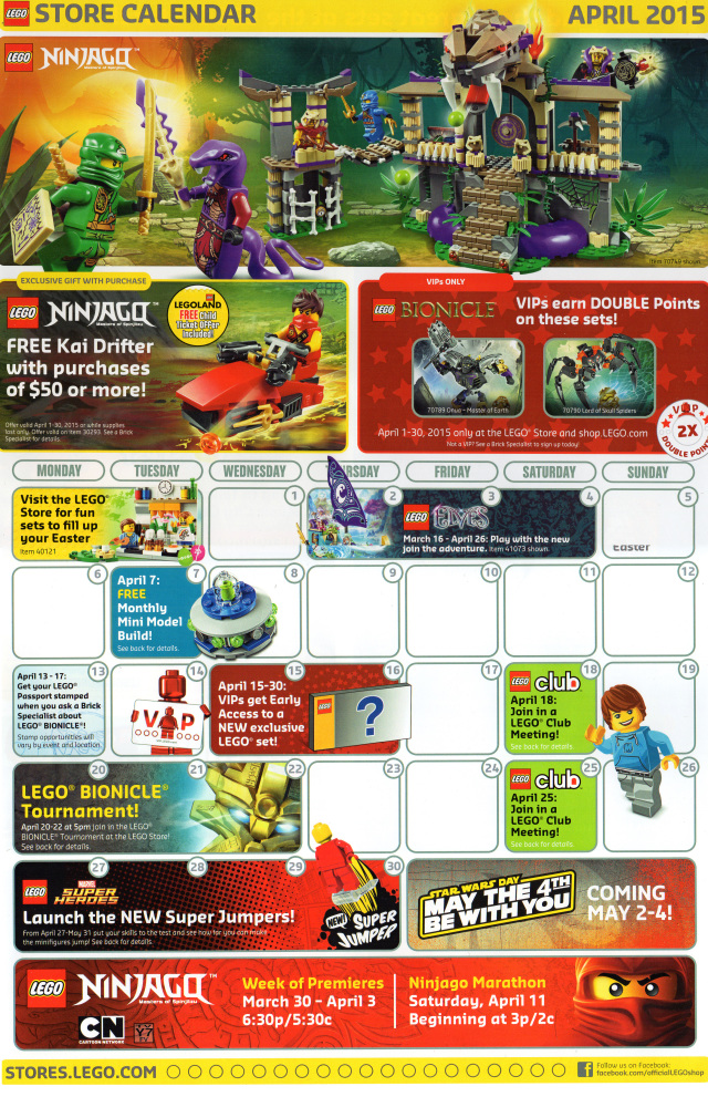 LEGO Store April 2015 Calendar Front