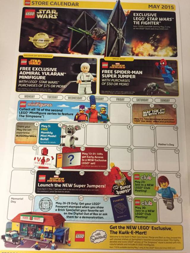 May 2015 LEGO Store Calendar LEGO Star Wars May the 4th 2015