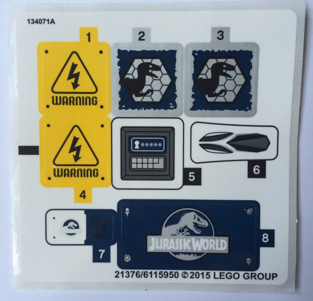 LEGO Raptor Escape Stickers Sheet Decals