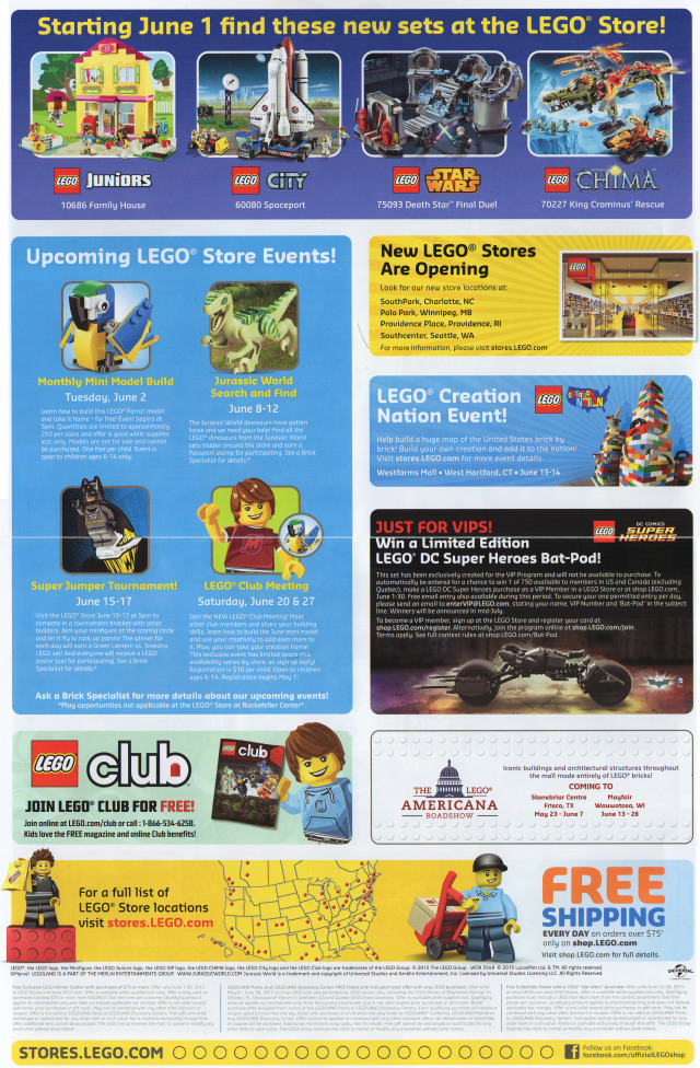 June 2015 LEGO Store Calendar Back