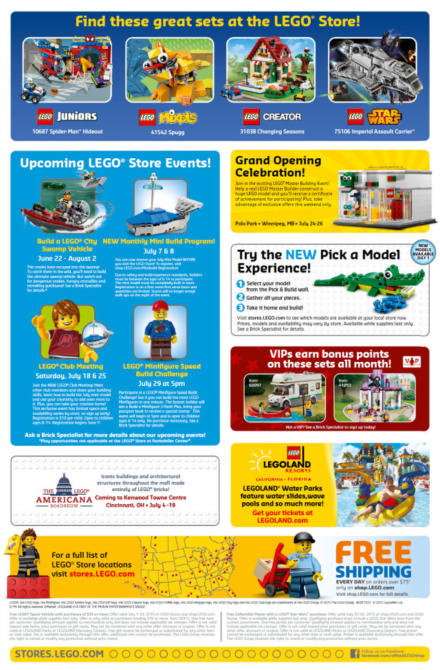 LEGO Store July 2015 Calendar Back