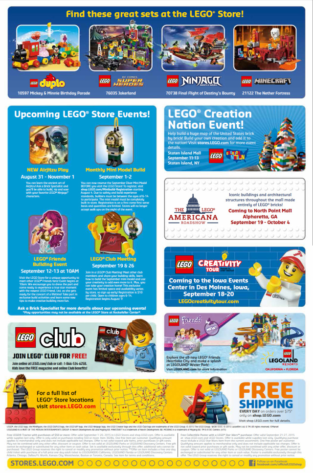 Back of September 2015 LEGO Store Calendar