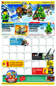 December 2015 LEGO Store Calendar