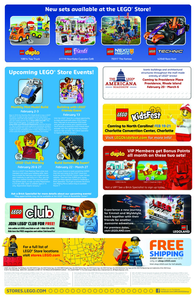 LEGO Stores February 2016 Calendar Back